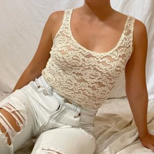 Vintage Express Tricot White Lace Tank Top